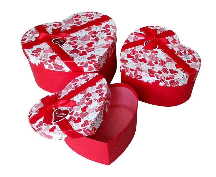 Набор коробок 3в1 "С любовью. Сердца" Красный с бантом /сердце /Б