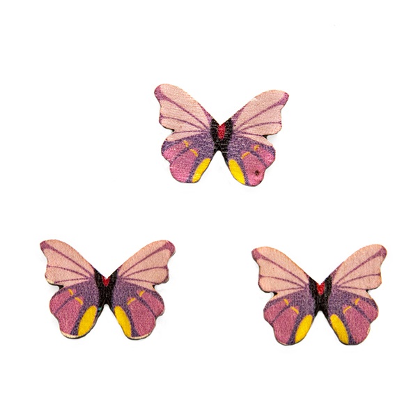 Кабошоны дерево, бабочка, розово-фуксия, 28 мм, 10 шт
