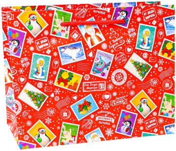 Пакет подарочный, Новогодняя почта, Красный, 26*32*12 см /ДБ
