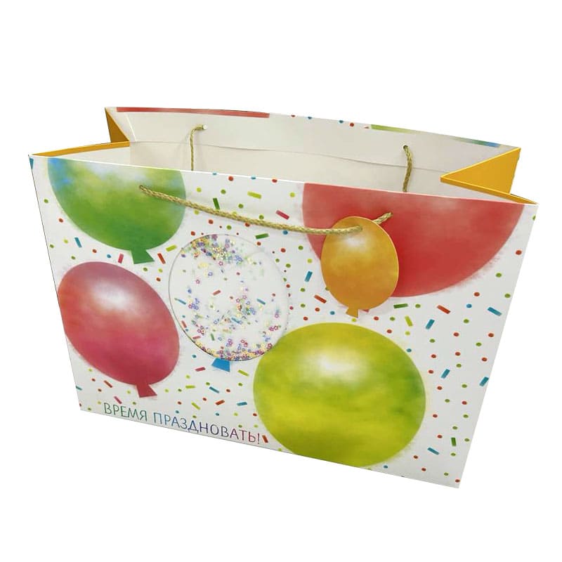 Пакет подарочный "Время праздновать.Разноцветные шары"  39*27*17 см /Б