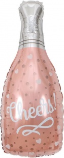 Шар Х Фигура, Бутылка шампанское "Конфетти Сердец", Розовое золото (35"/89 см)