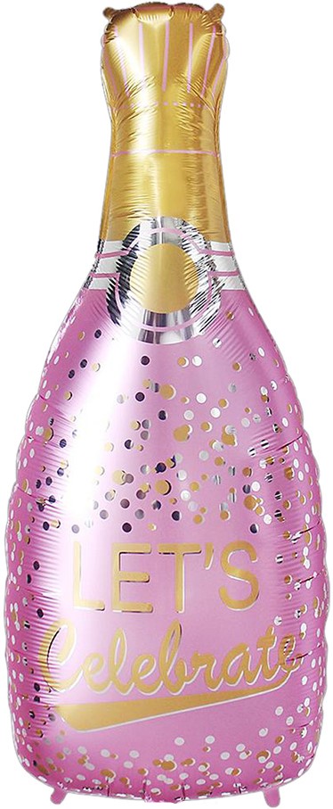 Шар Х Фигура, Бутылка Шампанское, Праздничное конфетти, Розовый, 1 шт., 37"/94 см.