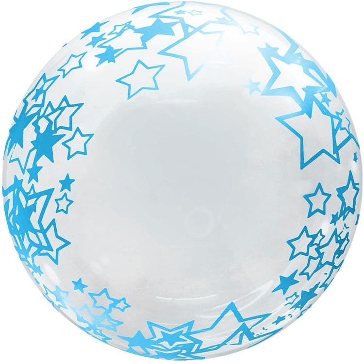 Шар Х 18" Сфера 3D, Deco Bubble, Голубые звезды, Прозрачный, Кристалл, 1 шт. в упаковке