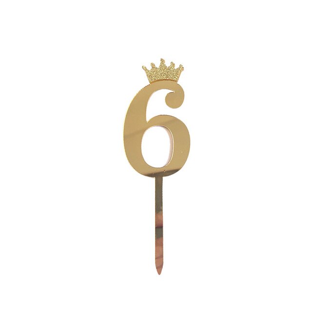 Топпер цифра 6, с короной Золото, Металлик, 7*18см 