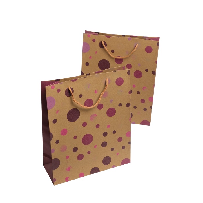 Пакет подарочный, Крафтовый,"Горошек",(фиолетовый/сиреневый/розовый) 26*32*10 см, 1 шт.