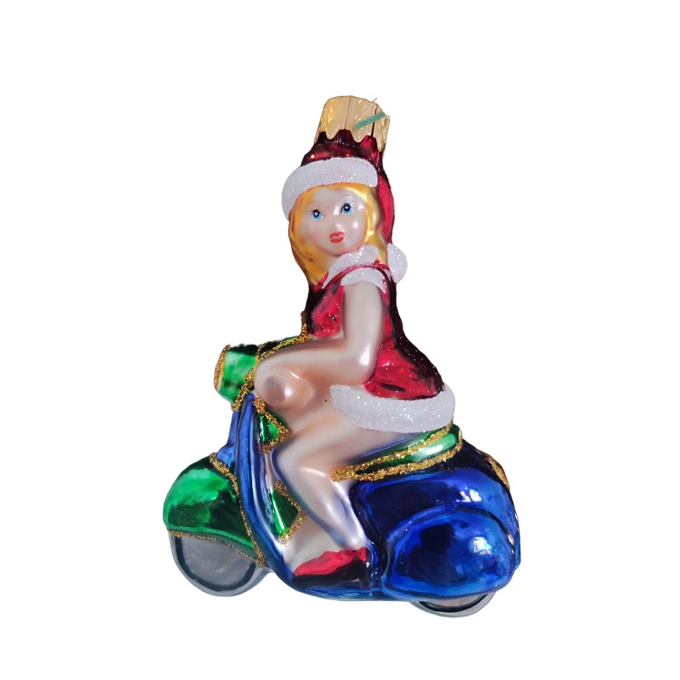 Формовая игрушка Дама на мотоцикле, стекло, ручная работа