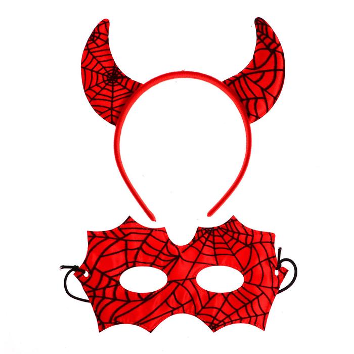Черт паутинка, набор 2 предмета: ободок+ маска, цвет красный/Сл
