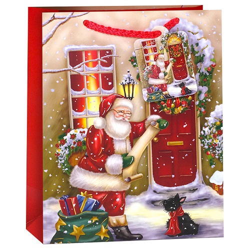 Пакет подарочный Санта с подарками, Красный, 18*23*10 см