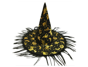 Шляпа ведьмы, черный/золото с бахромой, 36 см