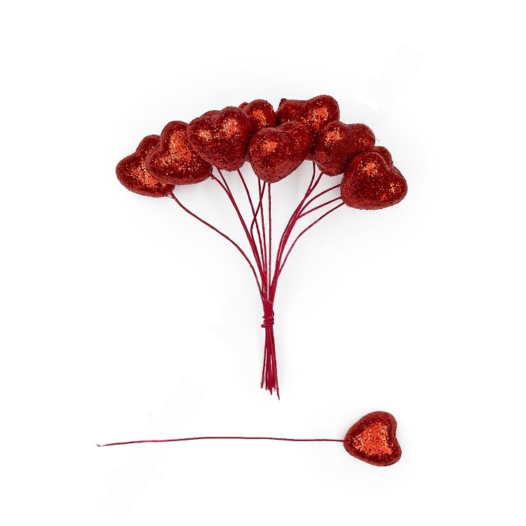 Муляж декоративный Сердечко на веточке, красный, 2 см, 12 шт   SF-7561