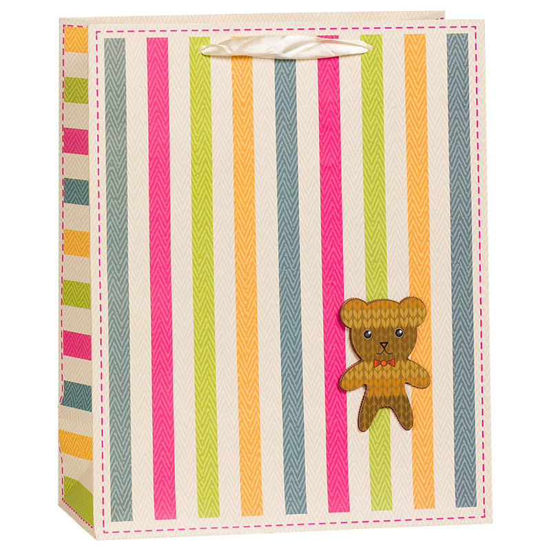 Пакет подарочный Маленький медвежонок (разноцветные полосы) 18*23*10 см