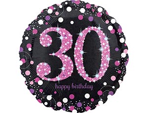Шар А 18" Круг, HB Sparkling Birthday 30 pink S55 (в инд.уп.)