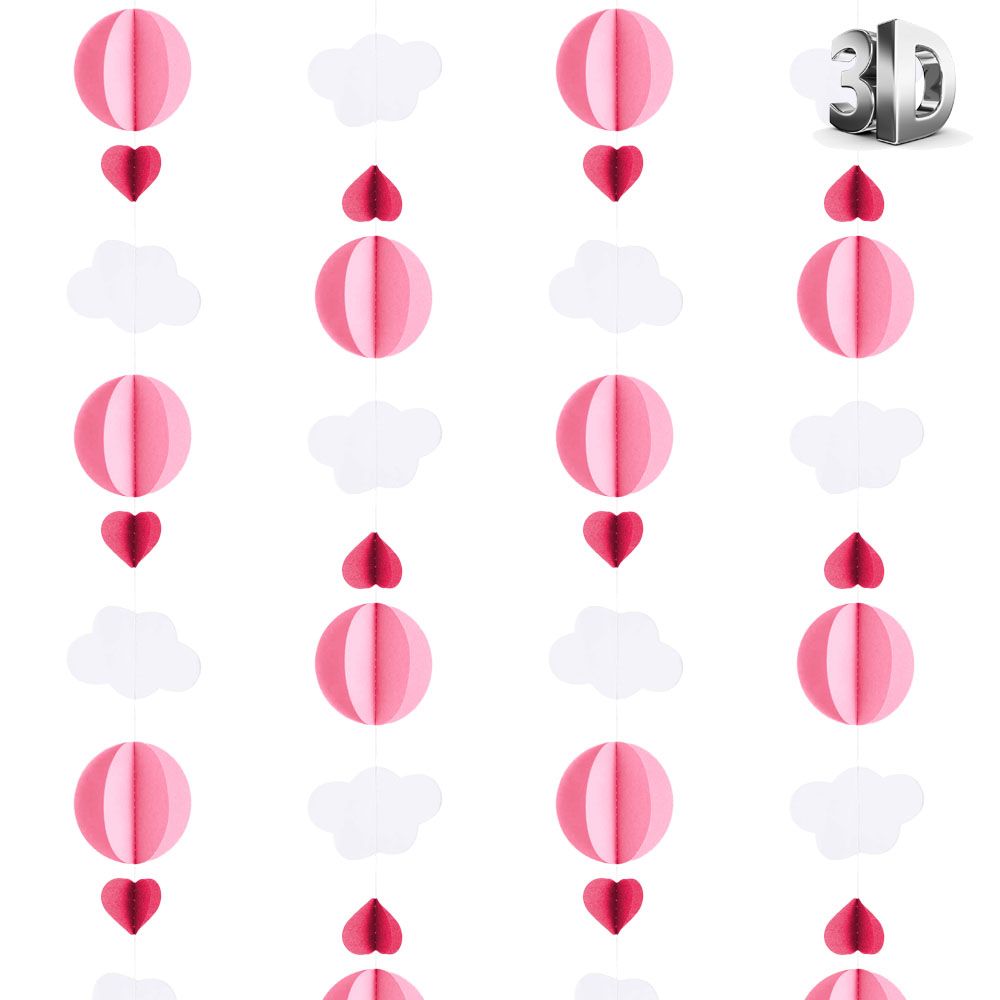 Гирлянда Кружочки в облаках 3D 2,8м, розовый
