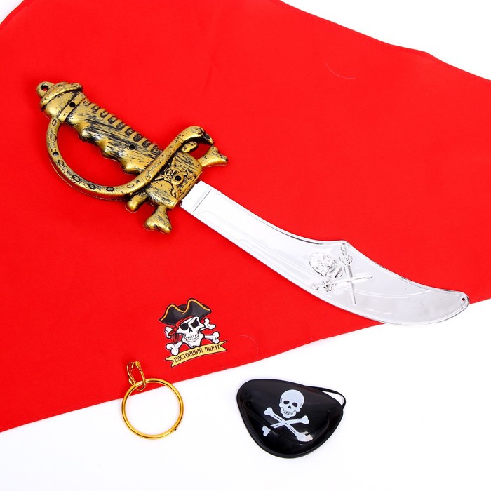 Набор Настоящий Пират для взрослых: серьга+наглазник+меч+бандана/Сл