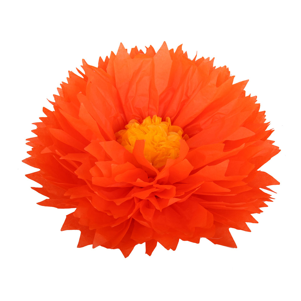 Бумажный цветок 40/15 см оранжевый+ярко-желтый/Мо
