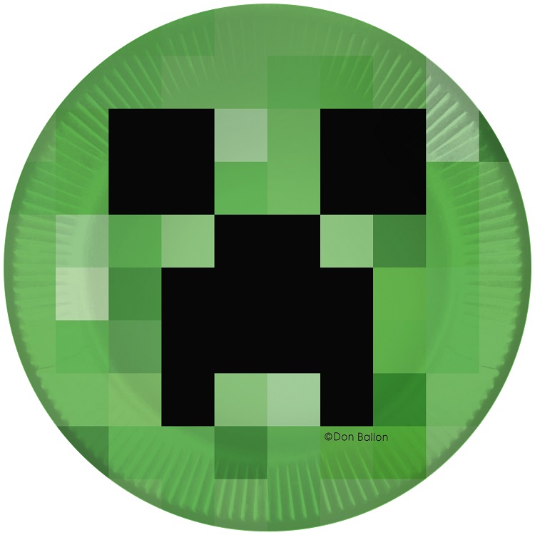 Тарелки бумажные Пиксельный монстр, Зеленый, 7"/18 см, 6 шт.