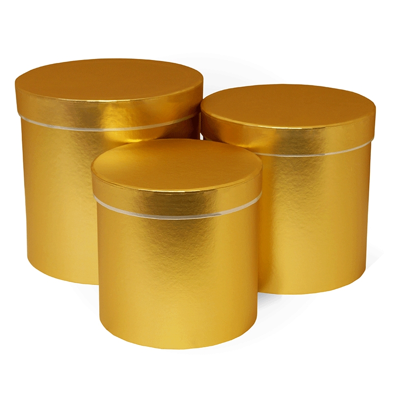 Набор подарочных коробок 3в1 Цилиндр, 19,5*19, Золото металл