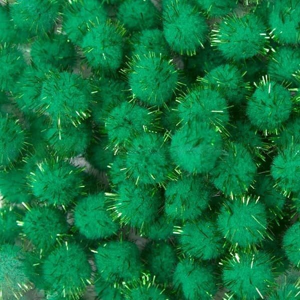 Помпоны с люрексом, зеленый (темный), 2.5 см, 