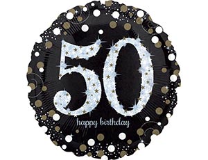 Шар А 18" Круг, HB Sparkling Birthday 50 gold S55 (в инд.уп)