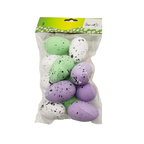 Яйца 6 см (Белый, Зеленый, Фиолетовый), 12 шт /Сф