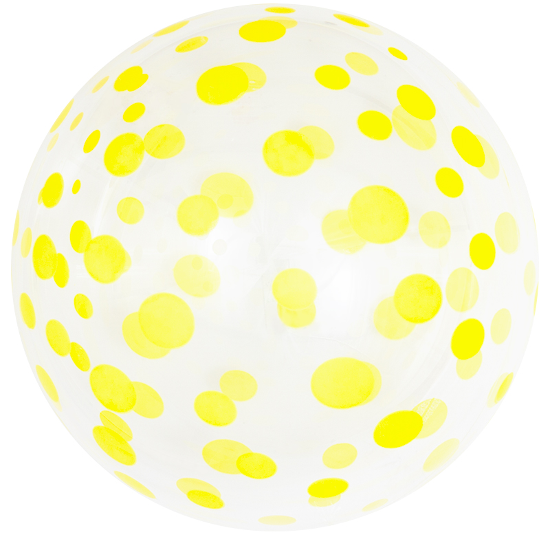 Шар Х 18" Сфера 3D, Желтое конфетти, Прозрачный, 50 шт