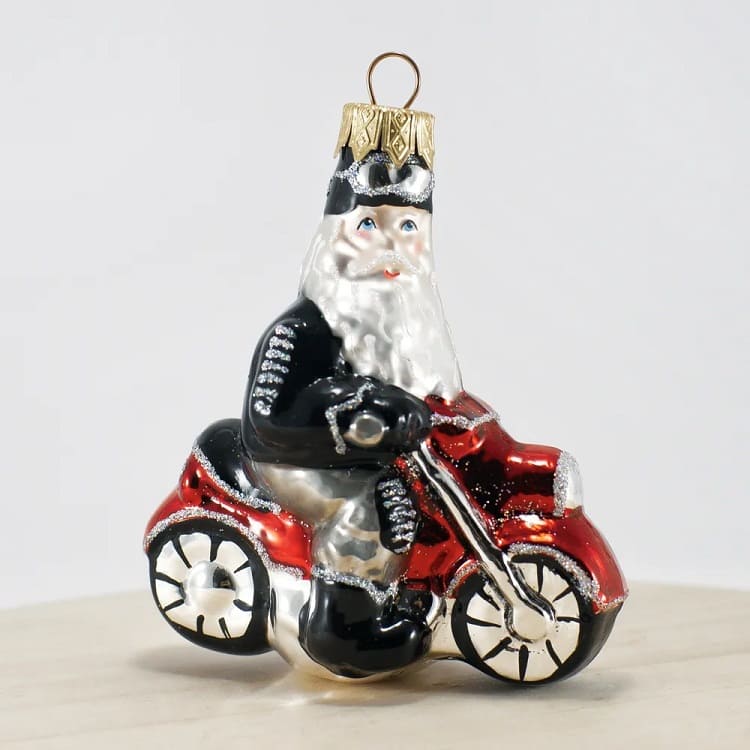 Формовая игрушка Дед Мороз - байкер, стекло, ручная работа