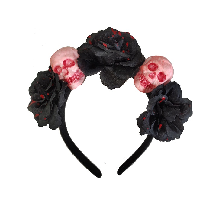 Ободок Черные розы с черепом, Хэллоуин /Сф