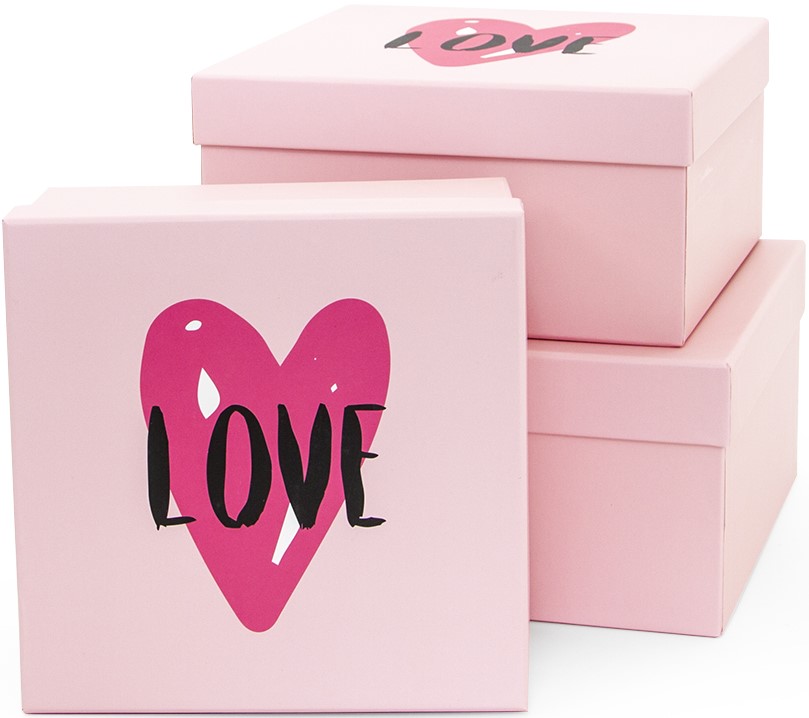 Набор коробок Любовь, Сердце Граффити, Розовый, 22*22*11 см, 3 шт