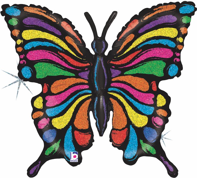 Шар Г Фигура, Яркая бабочка, Голография, 1 шт. 33"/84 см
