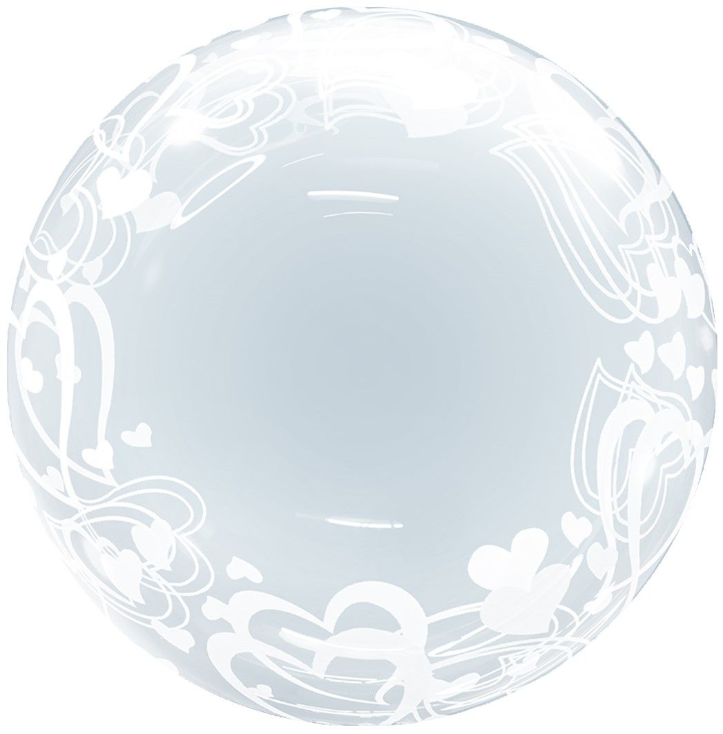 Шар Х 18" Сфера 3D, Deco Bubble, Воздушные сердца, Прозрачный, Кристалл