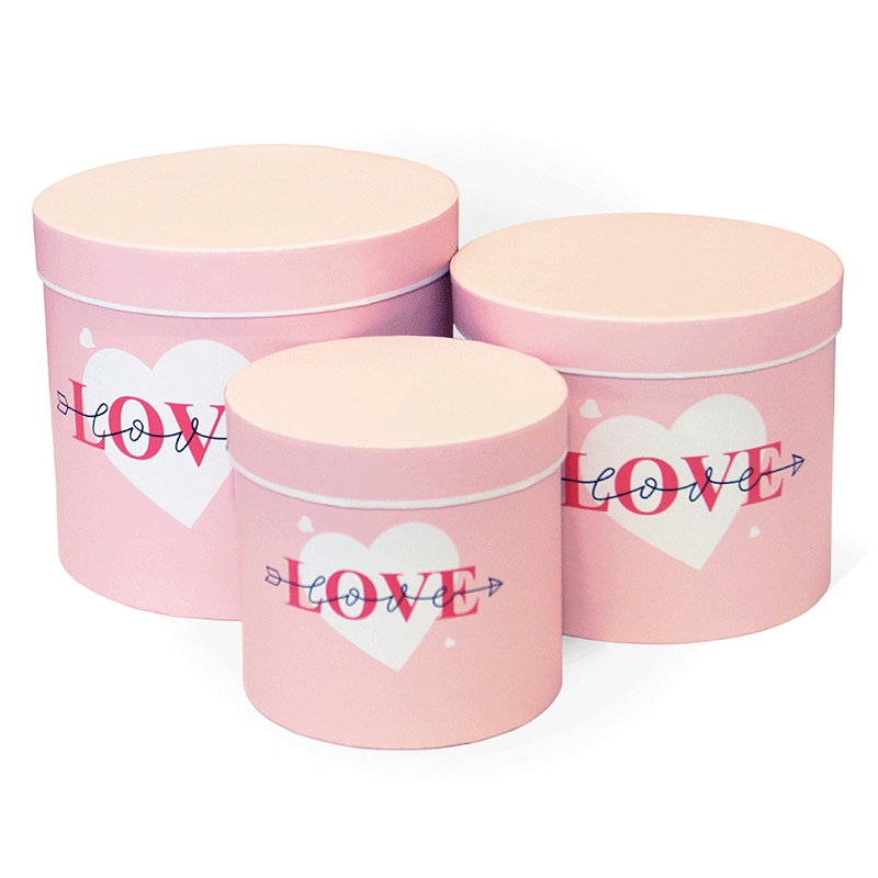 Набор подарочных коробок 3в1 Цилиндр LOVE, 20*17,2 см, розовый, логотип белый