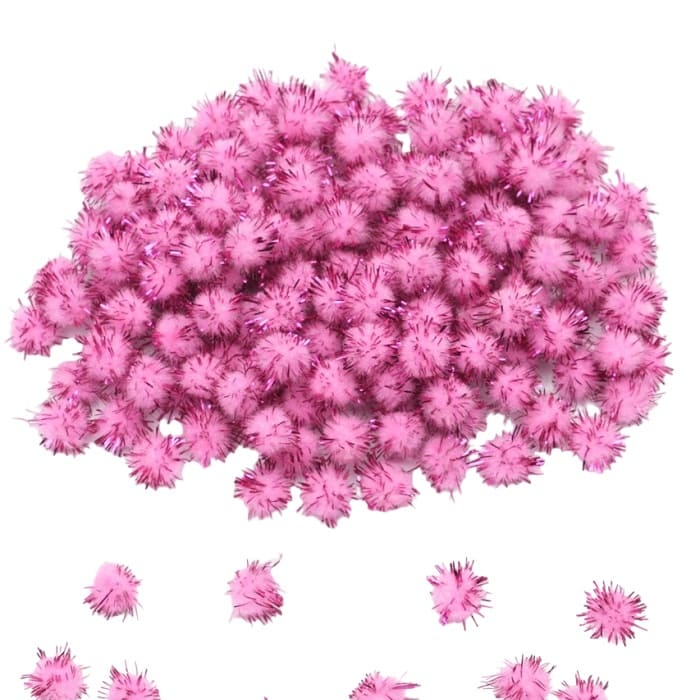 Помпоны с люрексом, розовый, 10 мм, 200 шт
