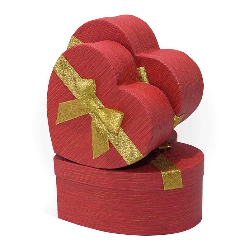 Набор подарочных коробок 3в1 Сердце с бантом, 21*20*9, красный, золотая лента