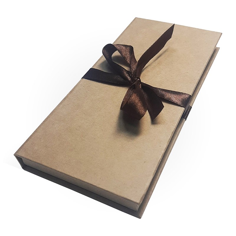 Коробка для денег с бантом, 17,2*8,3*1,6 см (Прямоугольник коричневый, коричневая лента)