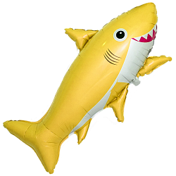 Шар Ф Фигура, Счастливая  акула, Желтый, (39''/99 см), 1 шт.