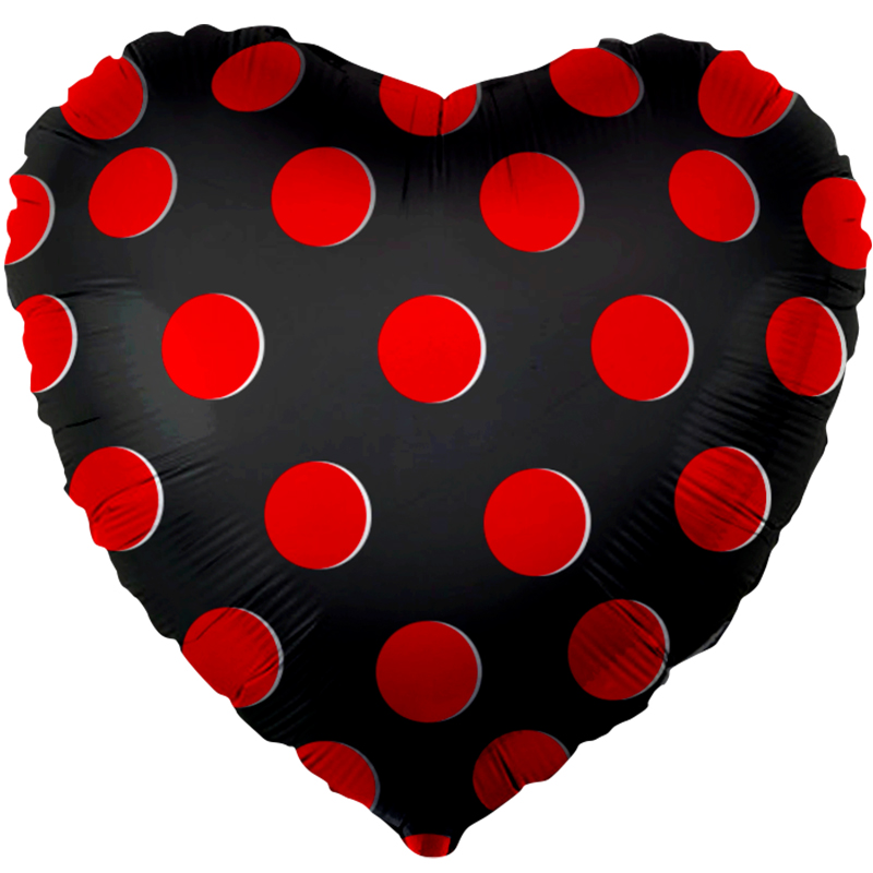 Шар Ф 18" Сердце, Красные точки, Черный