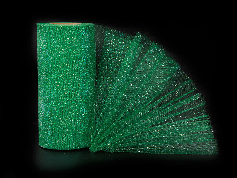 упаковка для подарка Фатин с блестками 15 см х 22,8 м (25 ярд) т.Зеленый