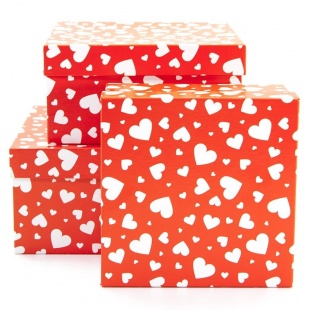 Набор коробок, Мозаика сердец, Красный, 20*20*10 см, 3 шт
