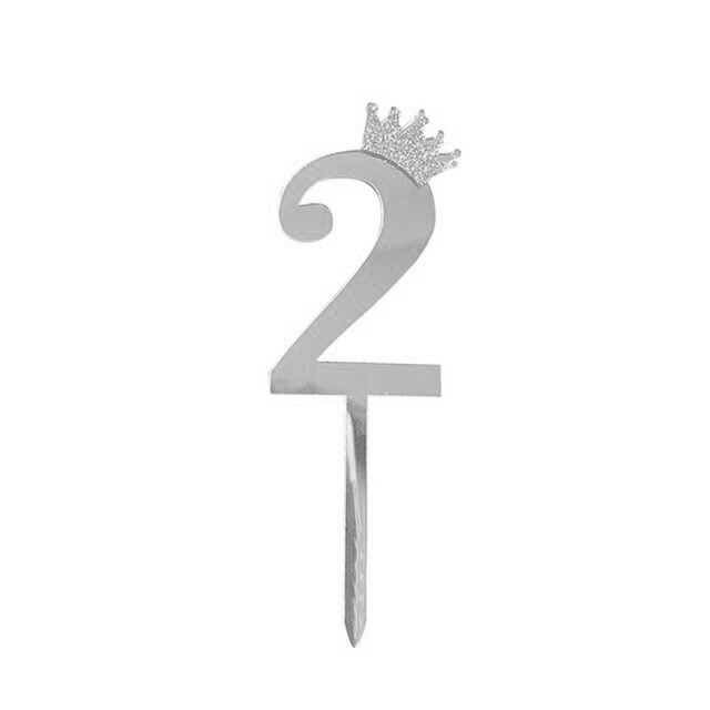 Топпер Цифра 2, с короной, Серебро металлик, 7*18 см