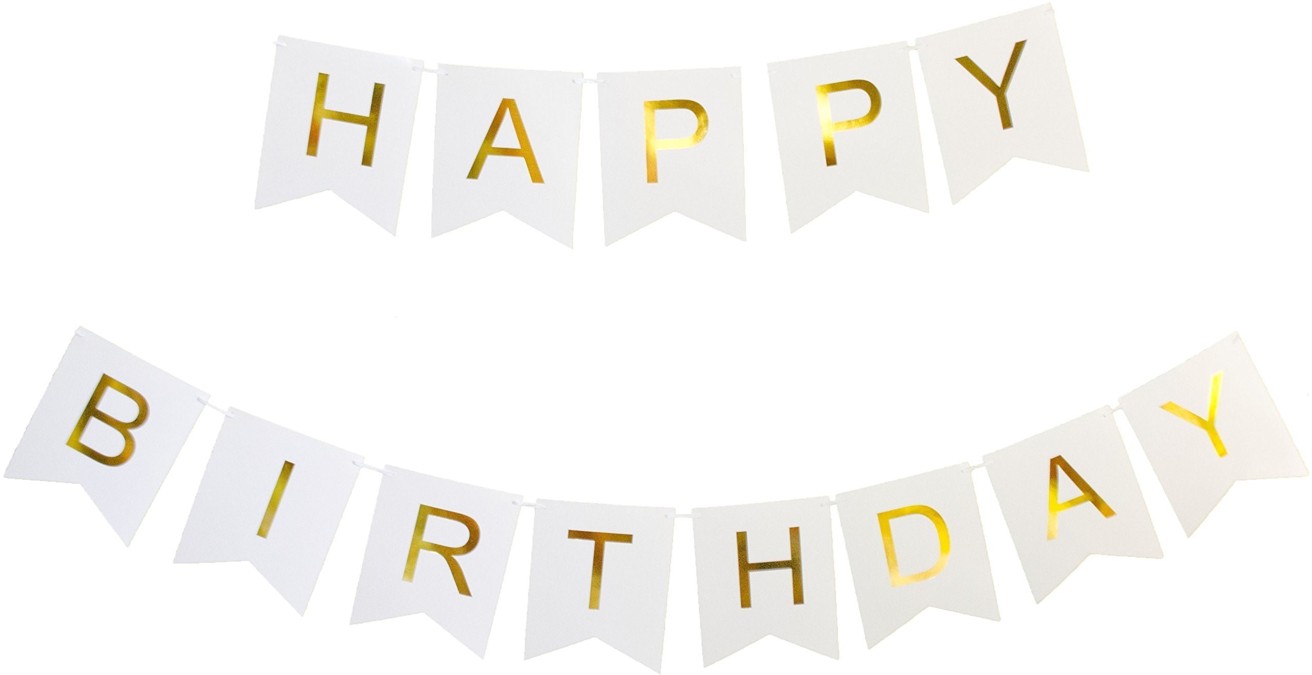 Гирлянда Флажки Happy Birthday, золотые буквы на белом, металлик, 160 см., 1 шт.