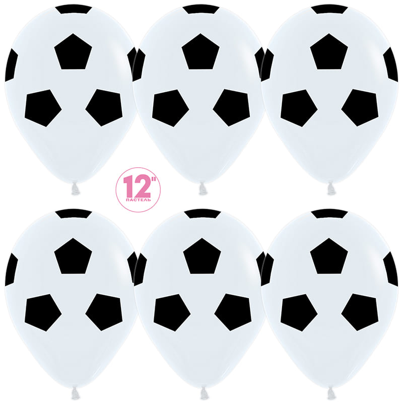 Шар S (12"/30 см) Футбольный мяч, Белый (005), Пастель, 5 ст., 25 шт.